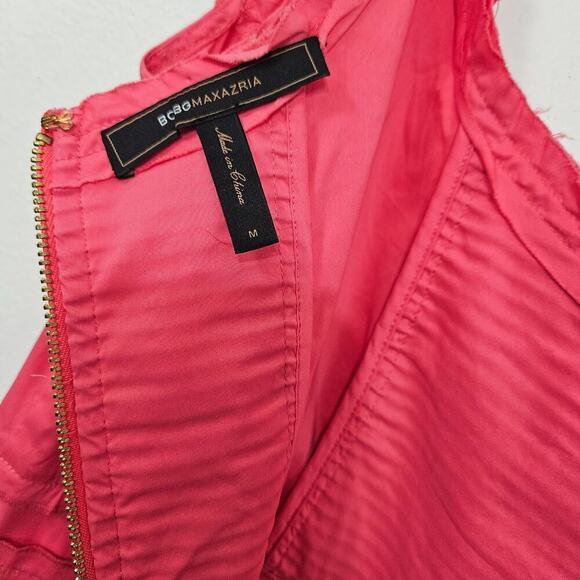 BCBG Maxazria Pink Coral Mini Dress Size Medium Applique Cotton Blend Stretch - Picture 8 of 9